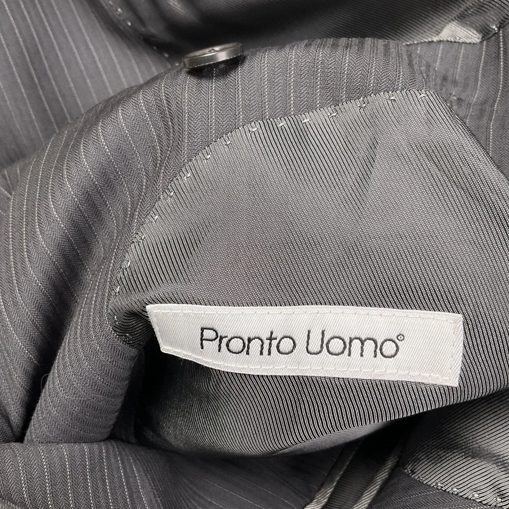 Pronto Uomo Suit Mens 46S 41W Gray Pinstripe Traditional Executive 2 Button Wool
